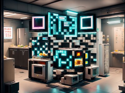 Cyberpunk Hacker Hideout Ramen Shop QR Code for Posters