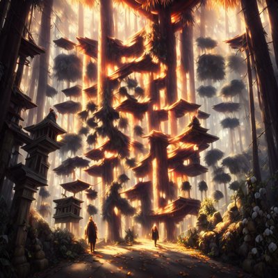 Glowing Shrine Forest Matte Painting QR Code Art