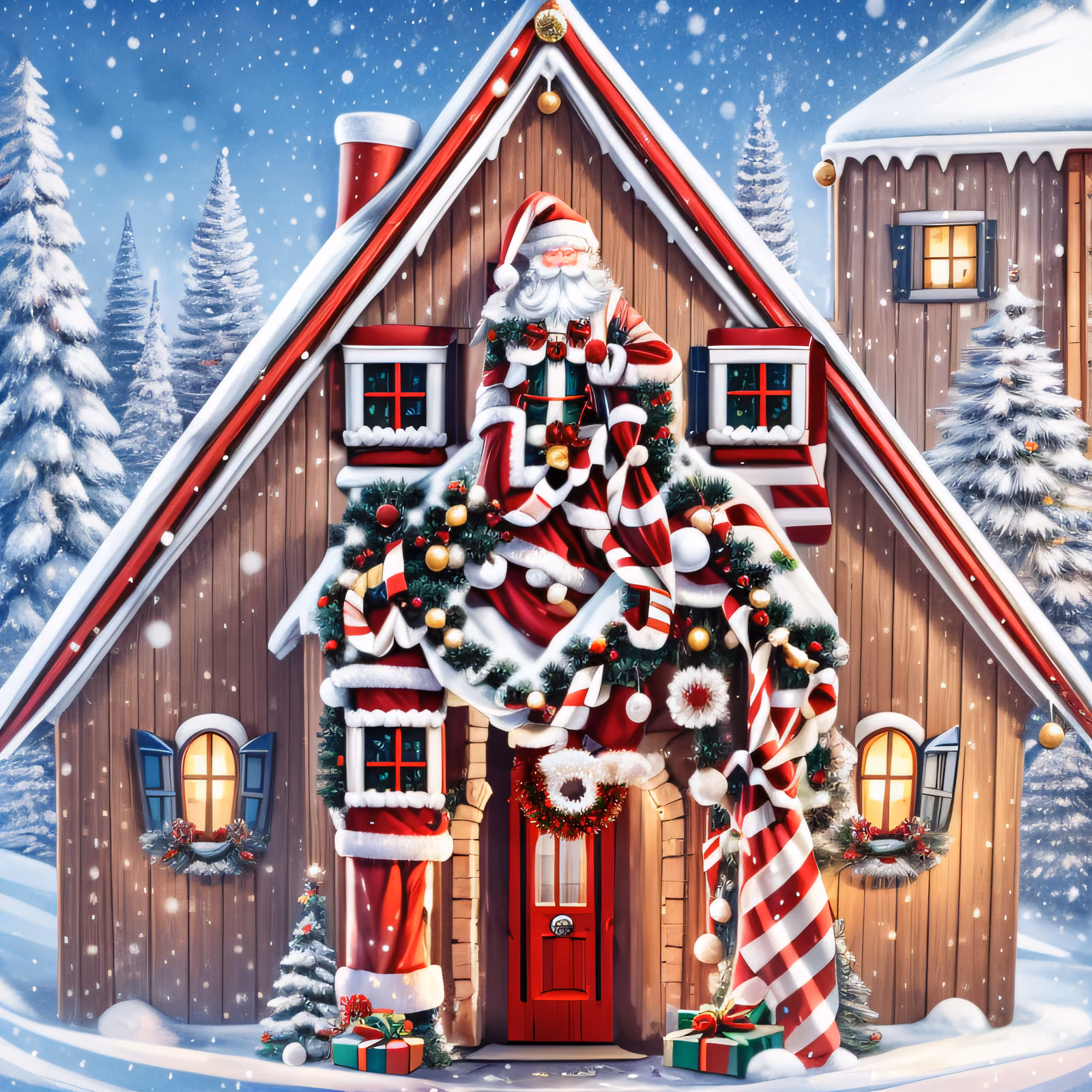 Santa's Snowy Cabin Christmas QR Code for Greeting Cards — image 1