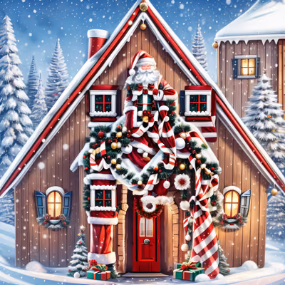 Santa's Snowy Cabin Christmas QR Code for Greeting Cards — image 1