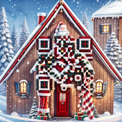 Santa's Snowy Cabin Christmas QR Code for Greeting Cards