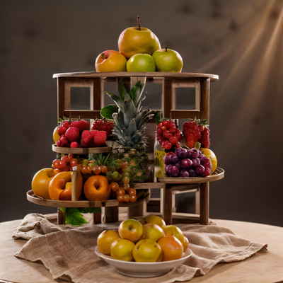 Tiered Fruit Stand Photorealistic QR Code for Restaurant Menus — image 1