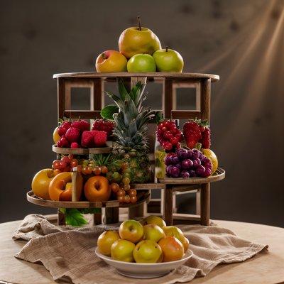 Tiered Fruit Stand Photorealistic QR Code for Restaurant Menus