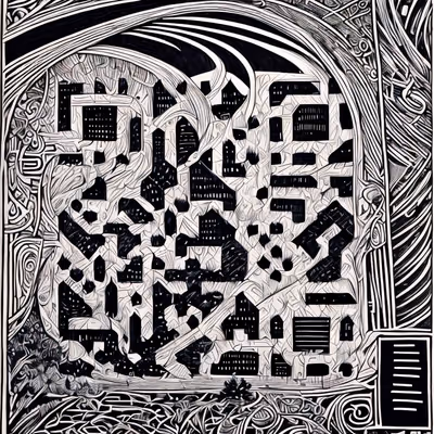 Zentangle City Woodcut QR Code Art — image 1