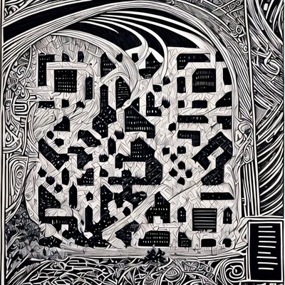 Zentangle City Woodcut QR Code Art