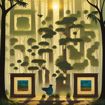 Misty Jungle Storybook Scene QR Code Art