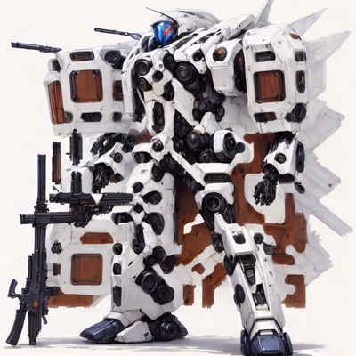 White Armored Mecha Concept Art QR Code for Posters — image 1