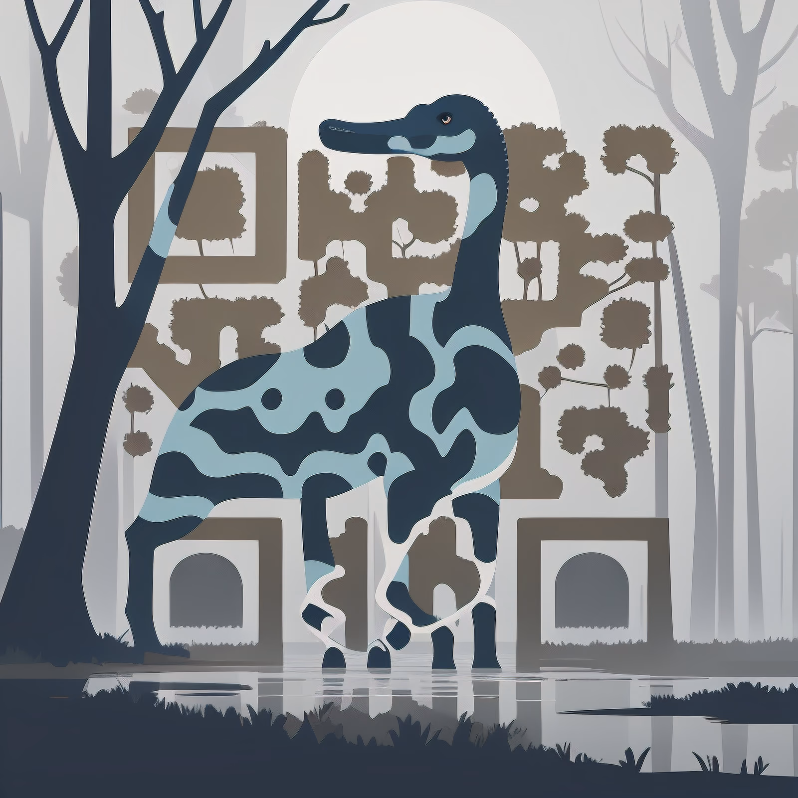 Диплодок в туманном болоте: векторный QR-код для обложек книг — изображение 1