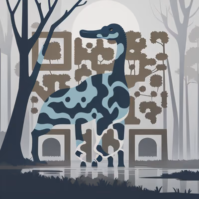 Диплодок в туманном болоте: векторный QR-код для обложек книг — изображение 1