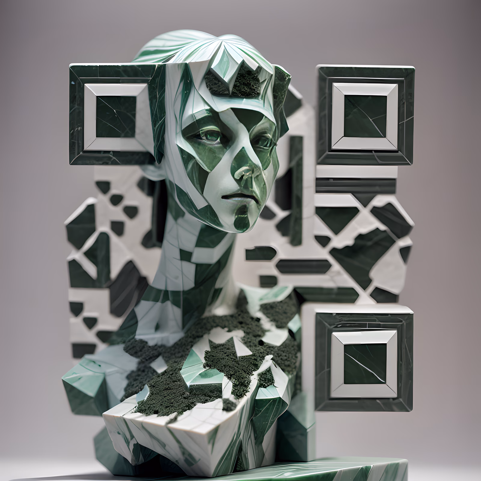 Green Marble Bust Sculpture QR Code Art — image 1