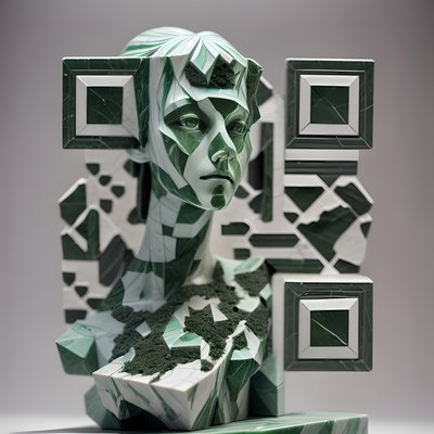 Green Marble Bust Sculpture QR Code Art