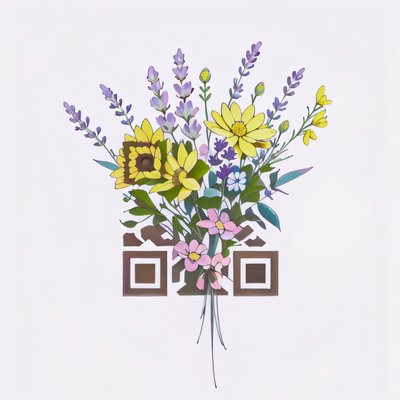 Wildflower Bouquet Tattoo Style QR Code for Temporary Tattoos