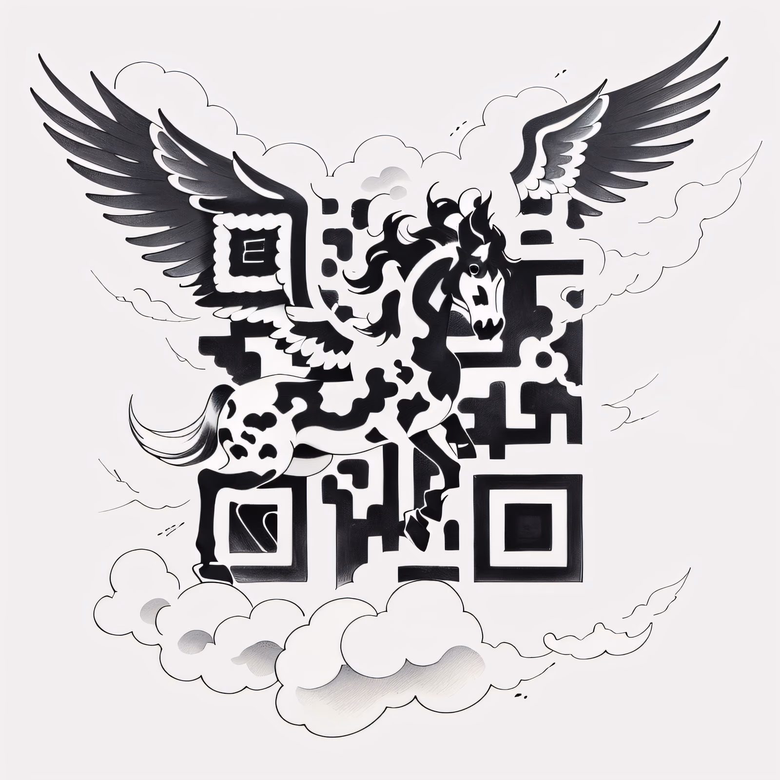 Pegasus in Clouds Tattoo Ink QR Code for Temporary Tattoos — image 1