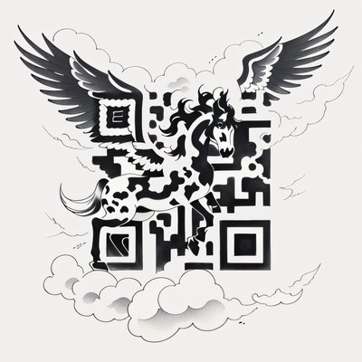 Pegasus in Clouds Tattoo Ink QR Code for Temporary Tattoos