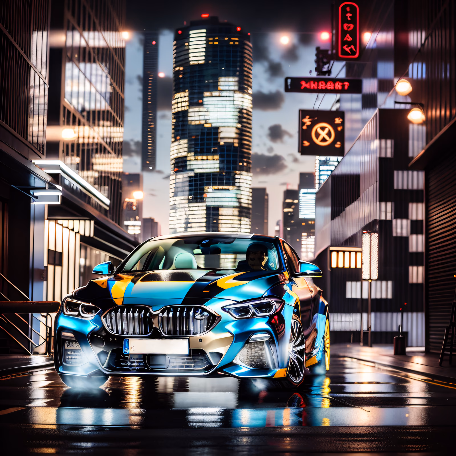 Cyberpunk Sports Car Night City QR Code for Posters — image 1