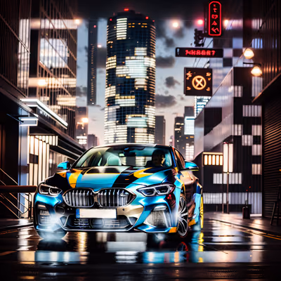 Cyberpunk Sports Car Night City QR Code for Posters — image 1