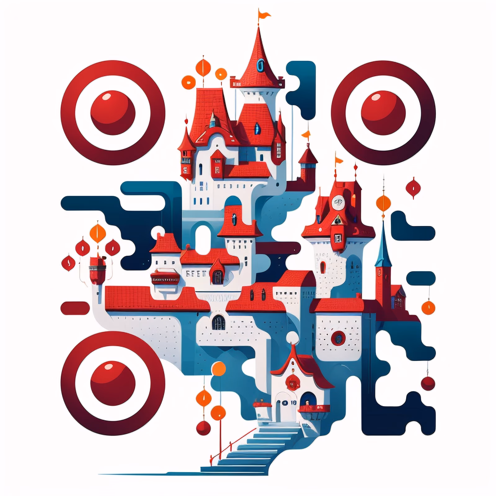 Red Roof Fairytale Castle Vector QR Code for Posters — image 1
