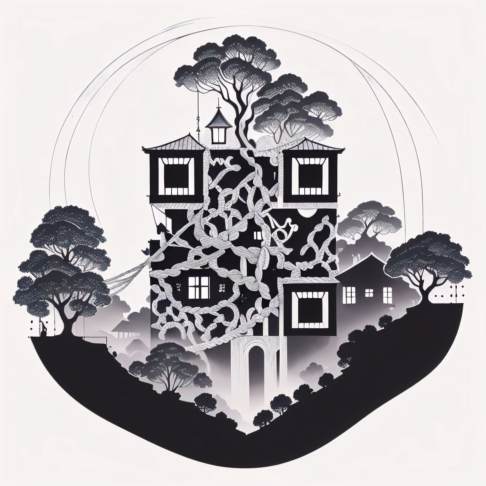 Treetop Village Ink Drawing QR Code Art — image 1