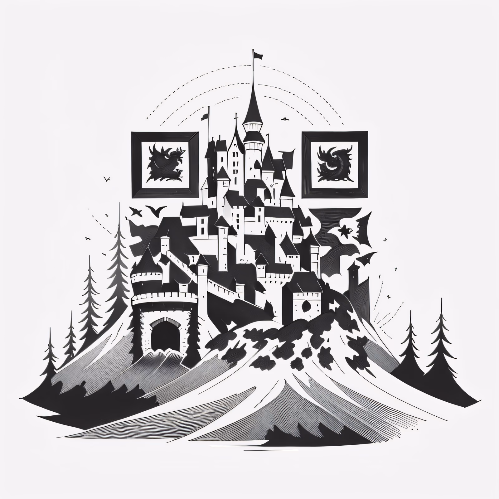 Замок дракона на горе: QR-код тушью для временных татуировок — изображение 1