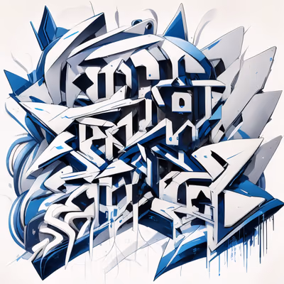 Blue Wildstyle Graffiti Lettering QR Code for Apparel — image 1