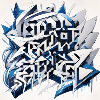 Blue Wildstyle Graffiti Lettering QR Code for Apparel