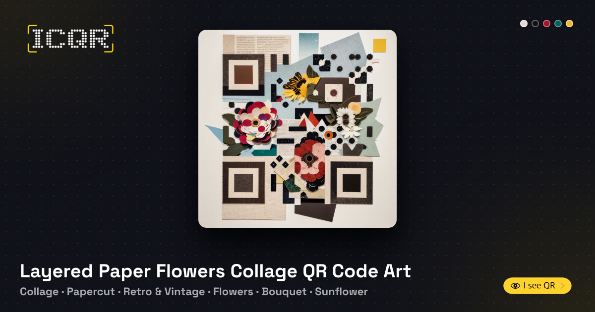 Layered Paper Flowers Collage QR Code Art • ICQR