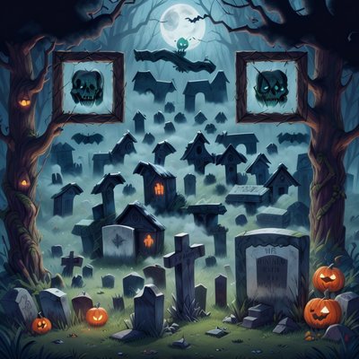 Halloween Graveyard Cartoon QR Code for Posters