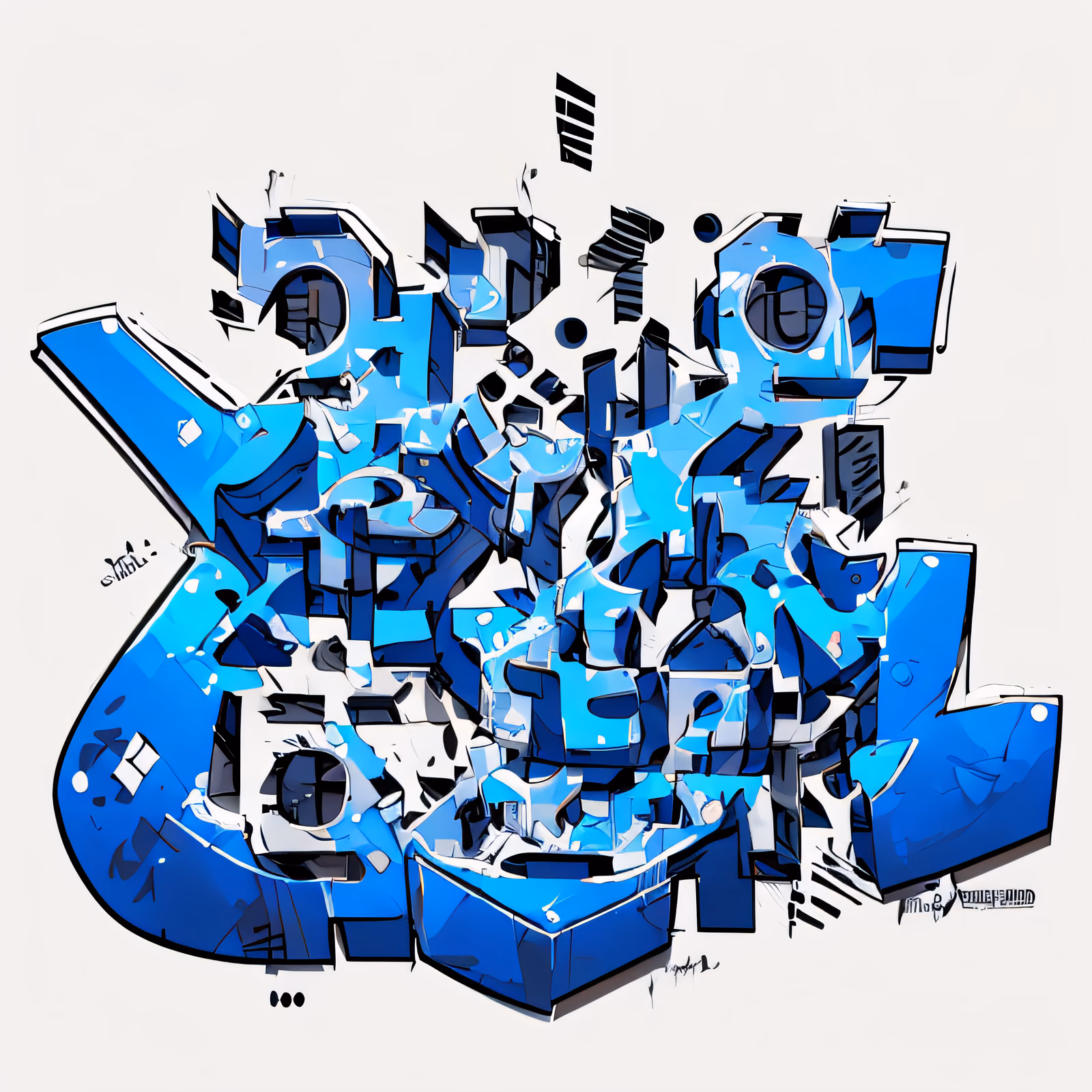 Blue Graffiti Lettering Cartoon QR Code for Stickers — image 1