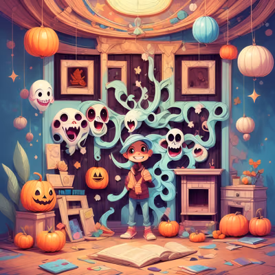 Halloween Ghosts and Child Cartoon QR Code for Posters — image 1