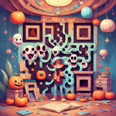 Halloween Ghosts and Child Cartoon QR Code for Posters