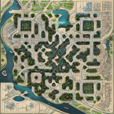 Town Map River Illustration QR Code Art