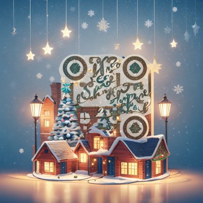 Snowy Christmas Village 3D QR Code for Greeting Cards
