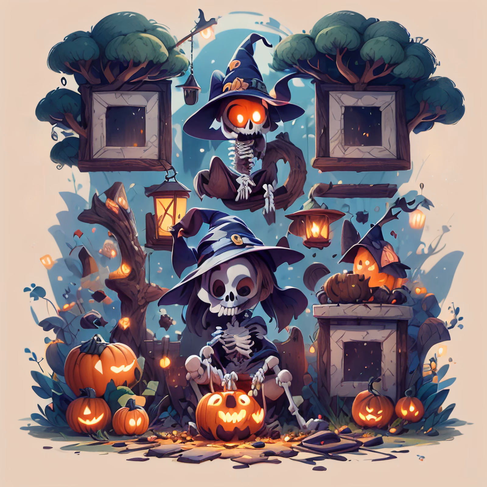 Skeleton Witches Halloween Game Art QR Code for Posters — image 1