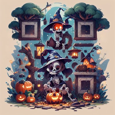 Skeleton Witches Halloween Game Art QR Code for Posters
