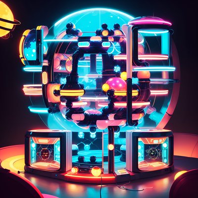 Neon Atomic Sphere Retrofuturism QR Code for Posters