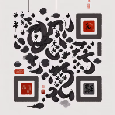 中国水墨毛笔书法字体二维码艺术 — 图片 1