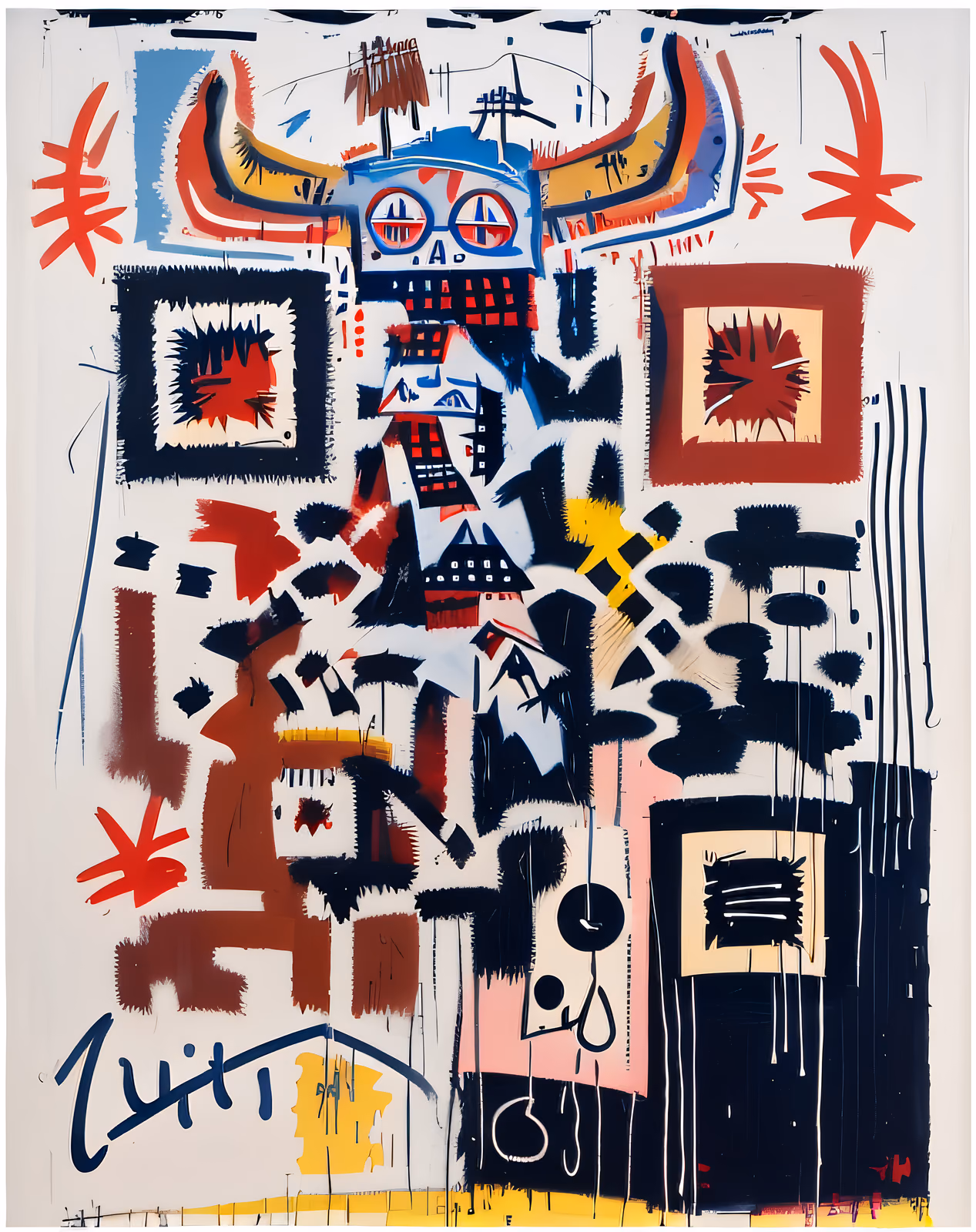 Horned Mask Figure Expressionist QR Code Art — image 1