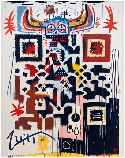 Horned Mask Figure Expressionist QR Code Art