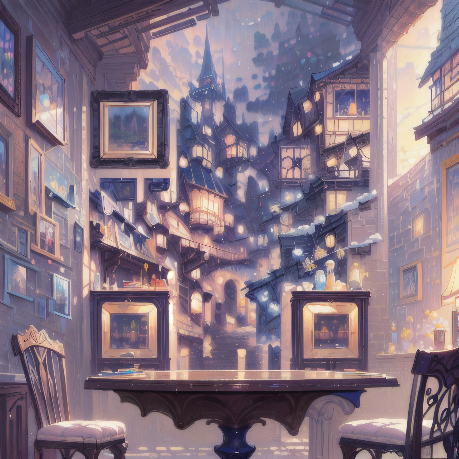 Fantasy Village Interior Painting QR Code Art — image 1