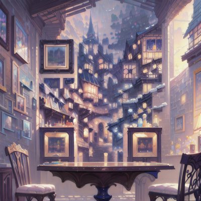 Fantasy Village Interior Painting QR Code Art