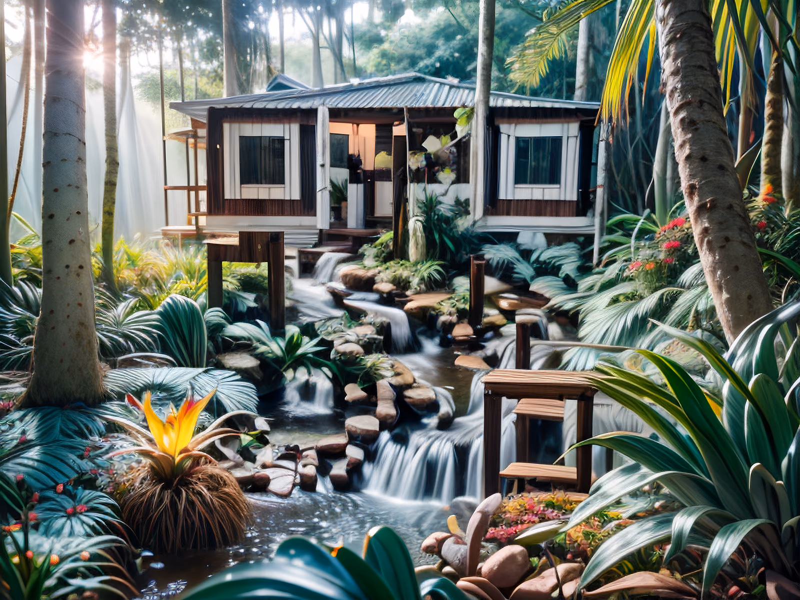 Jungle Cabin Waterfall Photorealistic QR Code for Posters — image 1