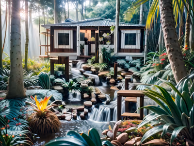 Jungle Cabin Waterfall Photorealistic QR Code for Posters — image 1