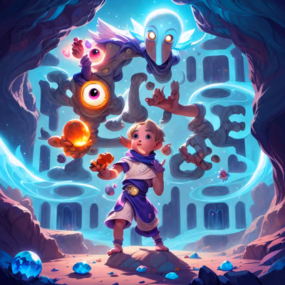 Child and Cyclops Cave Fantasy QR Code for Book Covers — image 1