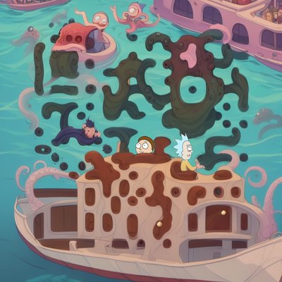 触手小船卡通场景二维码艺术,适用于海报