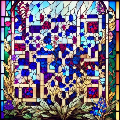 Blue Floral Stained Glass Window QR Code Art