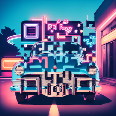 Vintage Car Neon Retro Pop QR Code for Posters — image 1