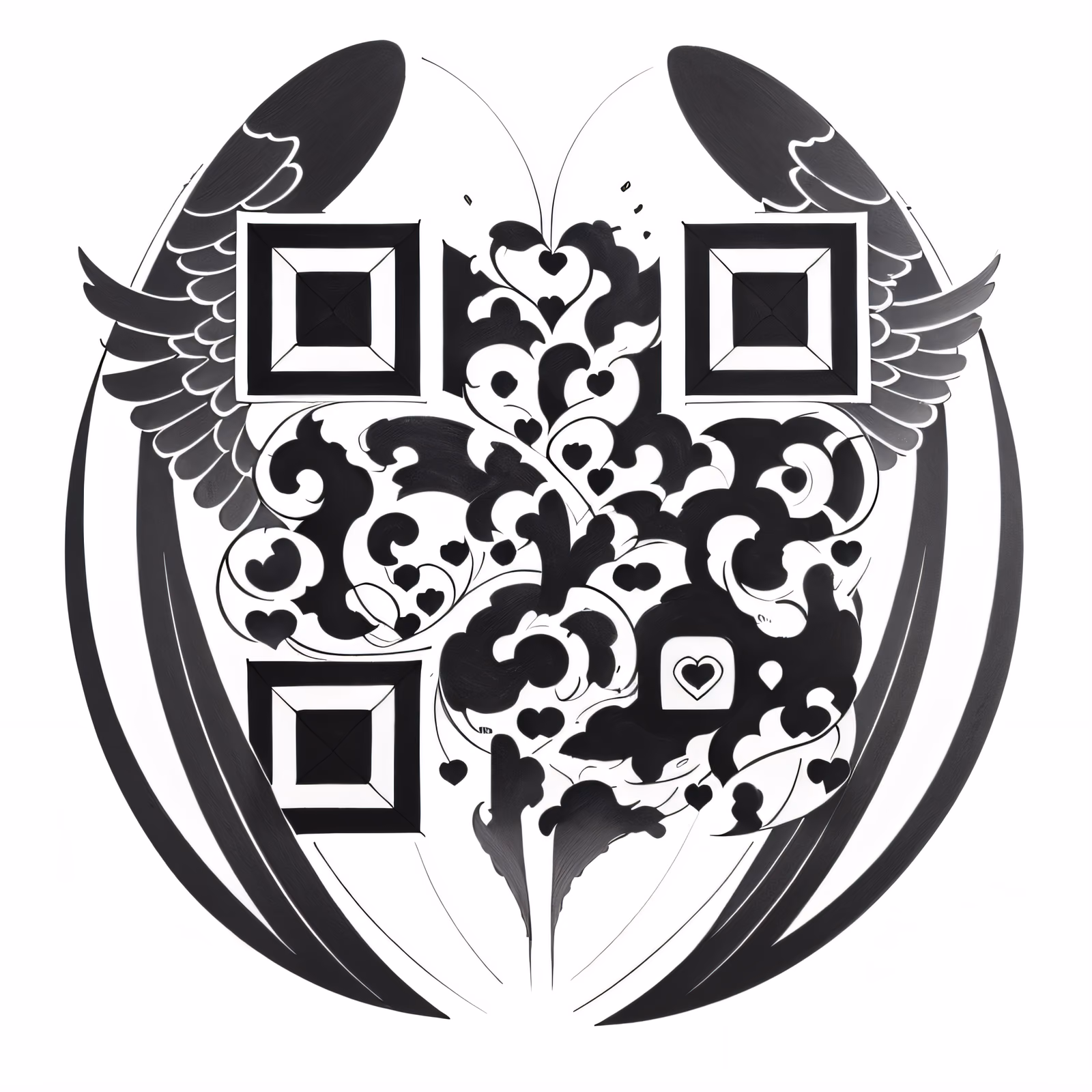 Крылатое сердце в стиле тату: QR-код для временных татуировок — изображение 1