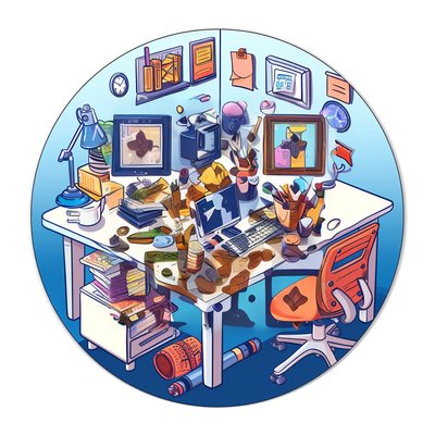 Cluttered Office Desk Vector QR Code for Stickers