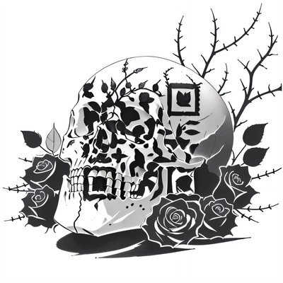 Skull and Roses Tattoo Ink QR Code for Temporary Tattoos