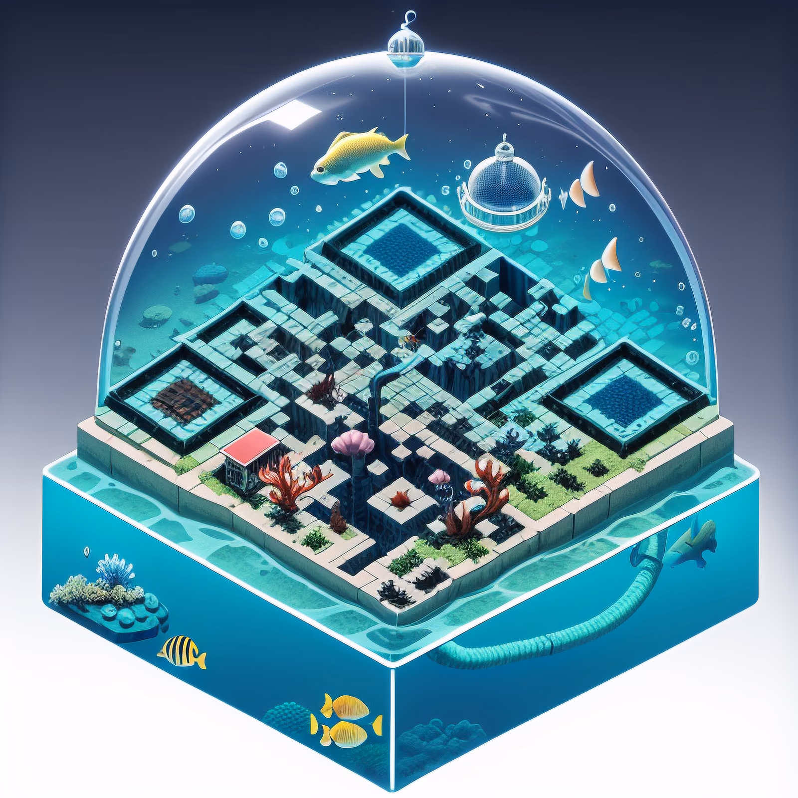 Isometric Underwater Dome Base QR Code for Posters — image 1